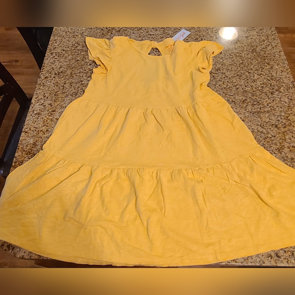 Girls' Wash Knit Tiered Short Sleeve Dress - Cat & Jack Mustard Yellow XXL